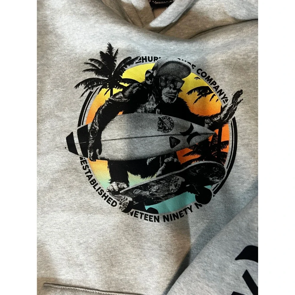 Hurley Boys 2 Piece Set Gray Gorilla Hoodie and Teal Cargo Shorts XL 13-15 Years